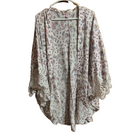 Victoria's Secret Other - Victoria's Secret Robe Kimono Open Front Paisley Lace Trim Size M/L Night Sleep